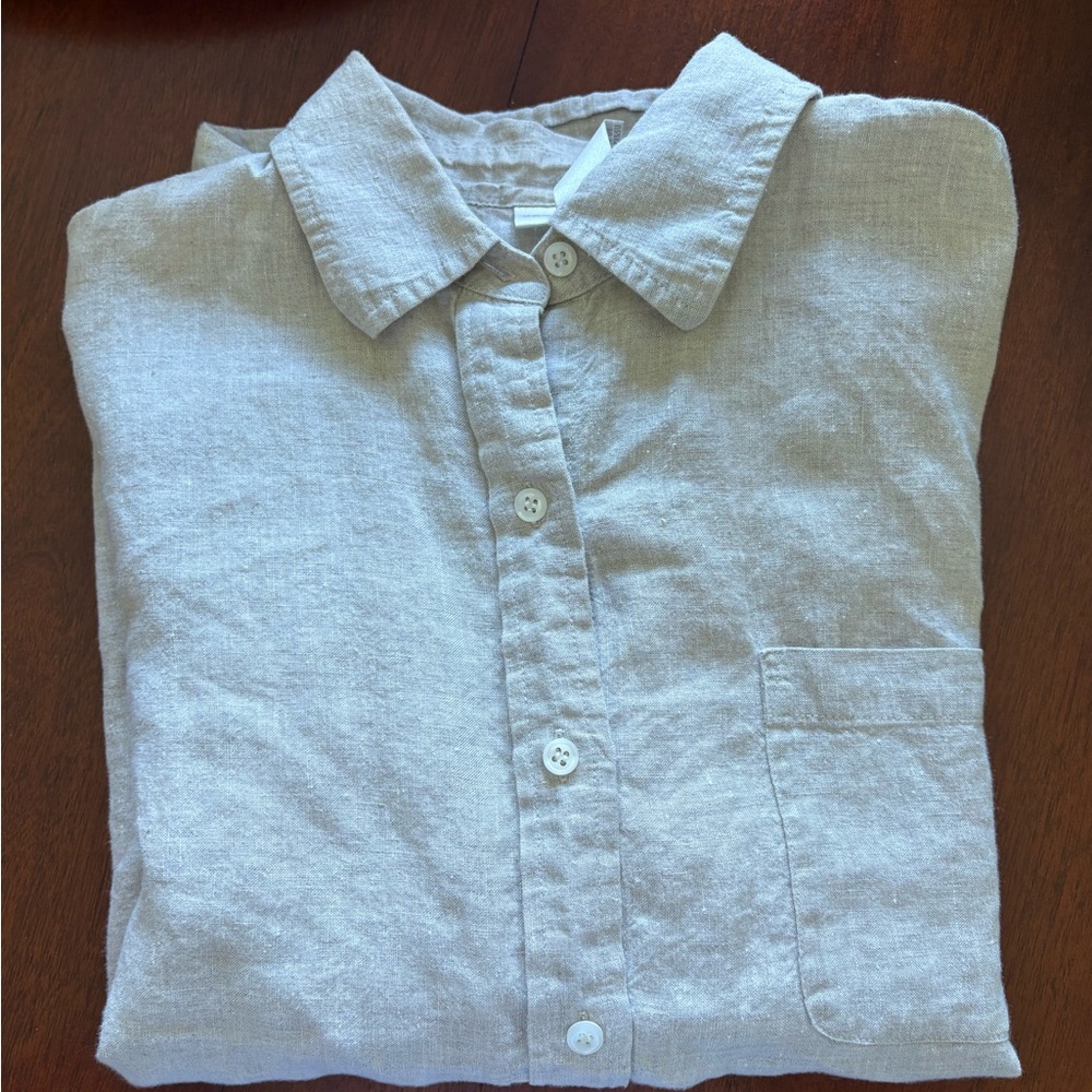 Jones New York Light Beige Button-Down Linen Shirt